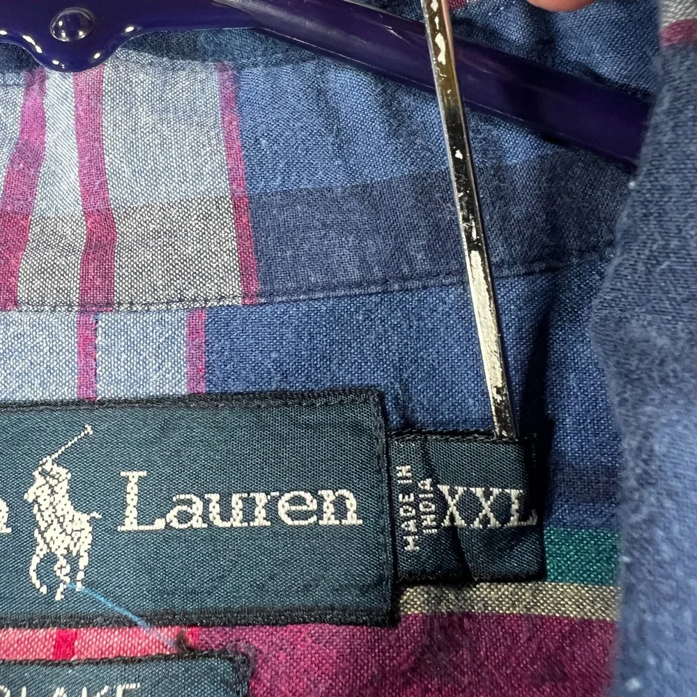 Ralph Lauren Shirt Mens 2XL XXL Blue Plaid Long Sleeve Button Down Blake Fit